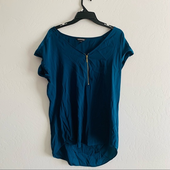 Express blue blouse short sleeve with gold zipper large - Picture 7 of 7